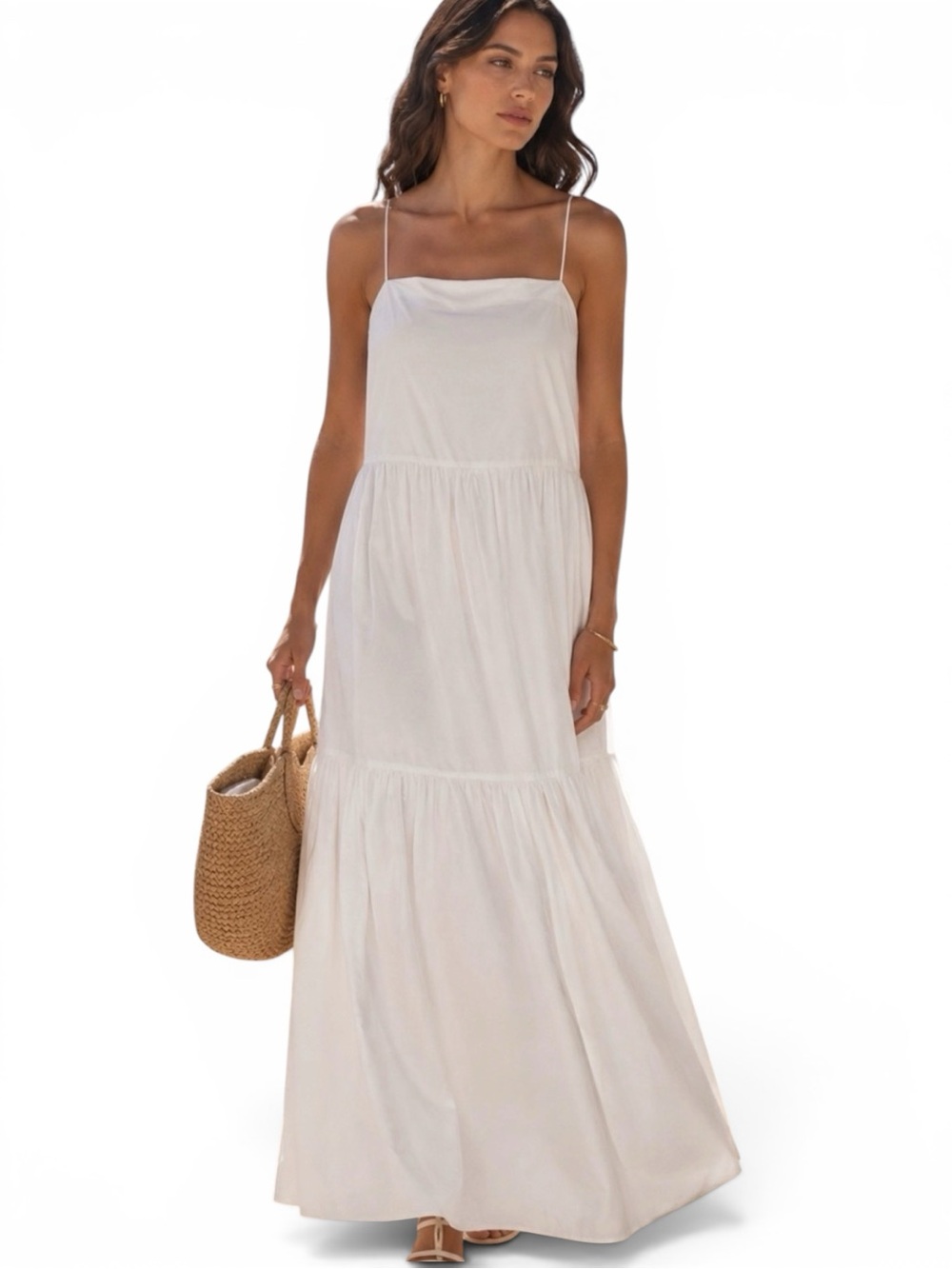 Rag & Bone  Leilah White Cotton Poplin Tiered Maxi Dress Pockets NWT Size XL